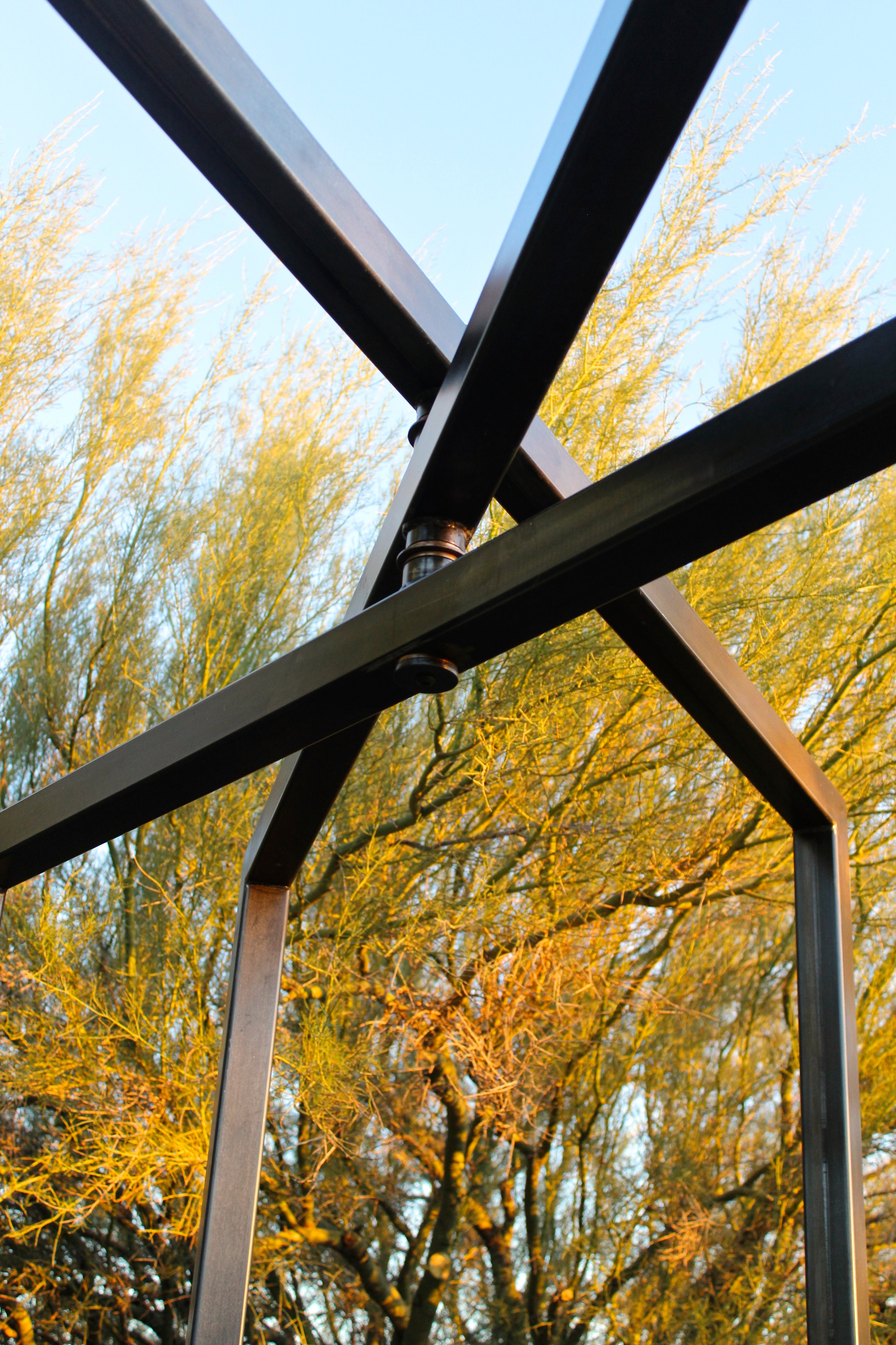 Etazin Square black steel frame against golden autumn foliage